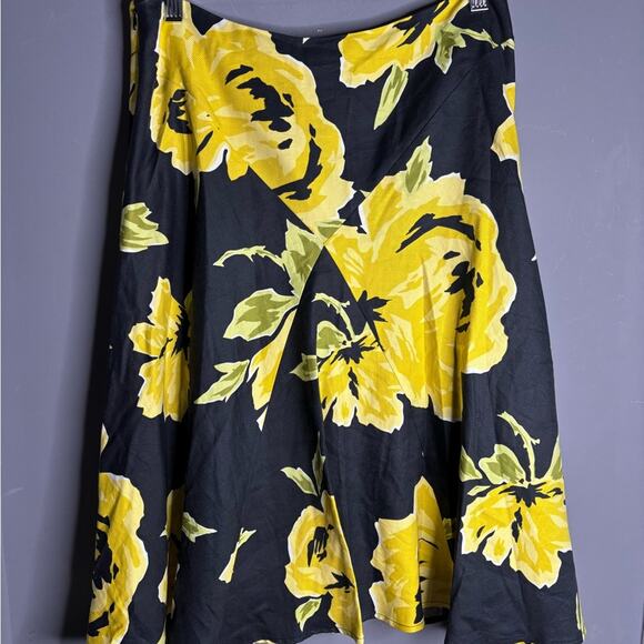 Cache Black Yellow Print A Line Skirt Side Zip Fully Lined Size 6 - Picture 4 of 6